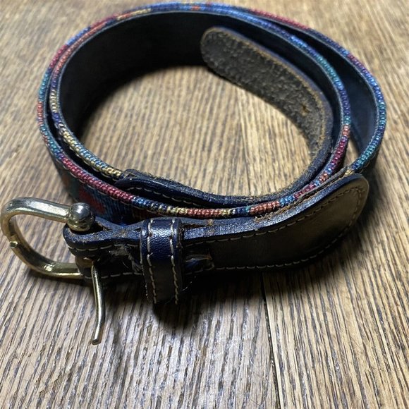 The Leather Shop Belt Vintage Blue Woven Abstract Pattern Skinny - Picture 2 of 8